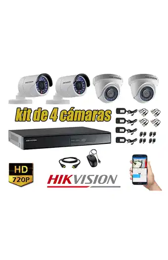 Tiendas EFE Cámaras de seguridad kit 4 hikvision hd 720p + cable hdmi oferta p2p oferta