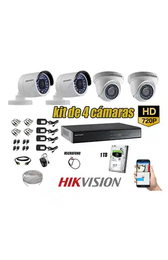 Tiendas EFE Cámaras de seguridad kit 4 hikvision hd 720p disco 1tb p2p + kit de microfono oferta