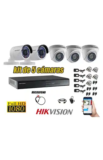Tiendas EFE Cámaras de seguridad kit 5 hikvision full hd 1080p cable hdmi + kit de microfono oferta