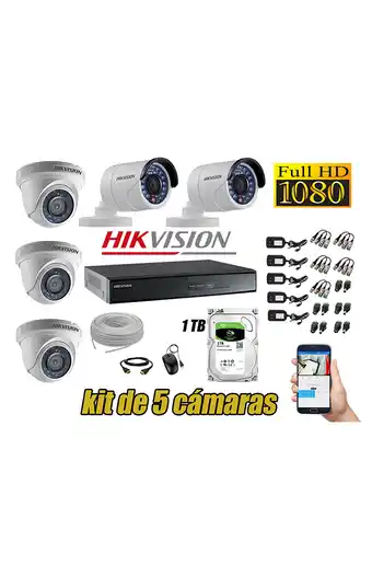 Tiendas EFE Cámaras de seguridad kit 5 hikvision full hd 1080p + disco 1tb completo oferta