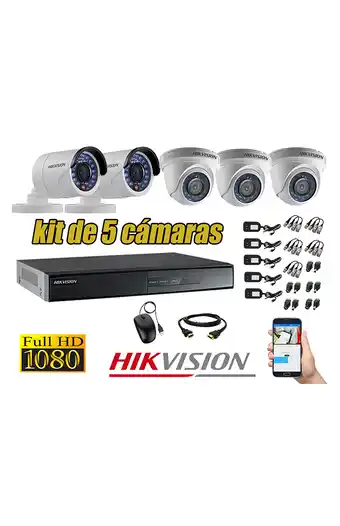 Tiendas EFE Cámaras de seguridad kit 5 hikvision full hd 1080p + cable hdmi oferta oferta