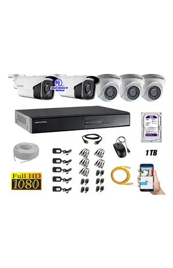 Tiendas EFE Cámaras de seguridad kit 5 hikvision full hd 1080p 1tb mayor alcance varifocal oferta