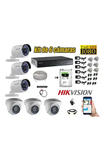 Tiendas EFE Cámaras de seguridad kit 6 hikvision full hd 1080p disco 1tb + kit de microfono oferta