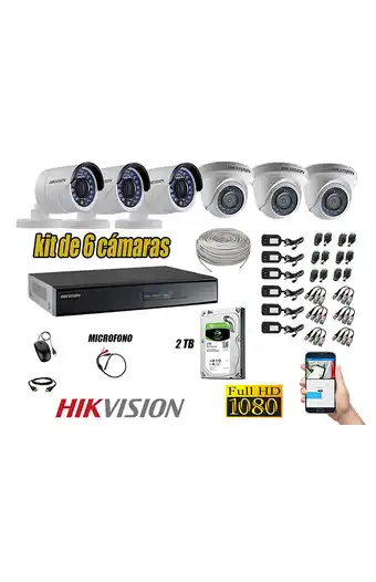 Tiendas EFE Cámaras de seguridad kit 6 hikvision full hd 1080p disco 2tb + kit de microfono oferta
