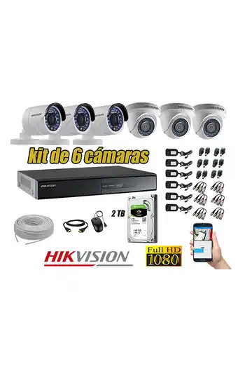Tiendas EFE Cámaras de seguridad kit 6 hikvision full hd 1080p + disco 2tb completo oferta