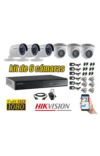 Tiendas EFE Cámaras de seguridad kit 6 hikvision full hd 1080p + cable hdmi oferta oferta