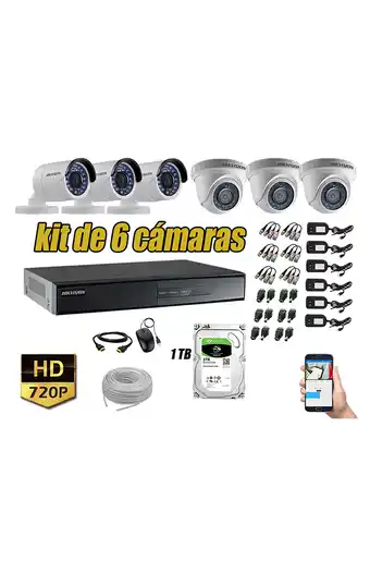 Tiendas EFE Cámaras de seguridad kit 6 hikvision hd 720p + disco 1tb completo p2p oferta