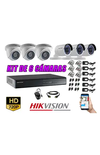 Tiendas EFE Cámaras de seguridad kit 6 hikvision hd 720p + cable hdmi oferta p2p oferta