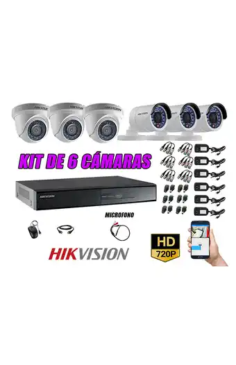 Tiendas EFE Cámaras de seguridad kit 6 hikvision hd 720p cable hdmi p2p + kit de microfono oferta