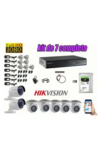 Tiendas EFE Cámaras de seguridad kit 7 hikvision full hd 1080p disco 1tb p2p + kit de microfono oferta