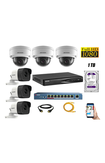 Tiendas EFE Cámara de seguridad ip 1080p full hd kit 6 hikvision disco 1tb wd púrpura oferta