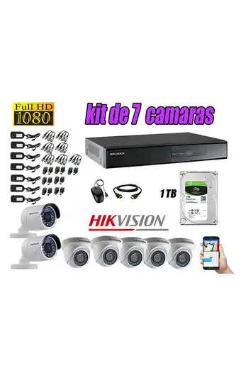 Tiendas EFE Cámaras de seguridad kit 7 hikvision full hd 1080p + disco 1tb oferta p2p oferta