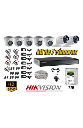 Tiendas EFE Cámaras de seguridad kit 7 hikvision hd 720p + disco 1tb completo p2p oferta