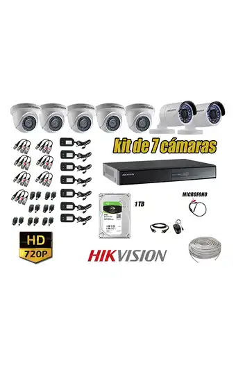 Tiendas EFE Cámaras de seguridad kit 7 hikvision hd 720p disco 1tb p2p + kit de microfono oferta