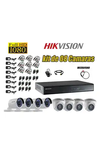 Tiendas EFE Cámaras de seguridad kit 8 hikvision full hd 1080p cable hdmi + kit de microfono oferta