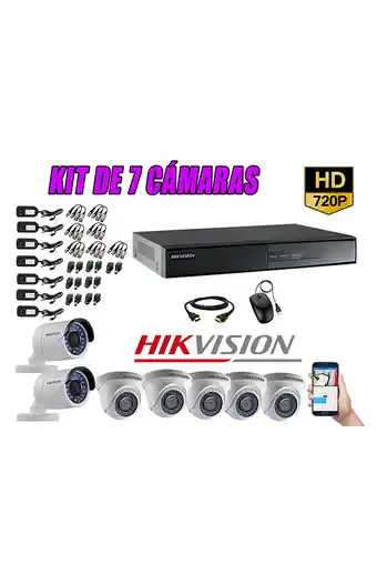 Tiendas EFE Cámaras de seguridad kit 7 hikvision hd 720p + cable hdmi oferta p2p oferta
