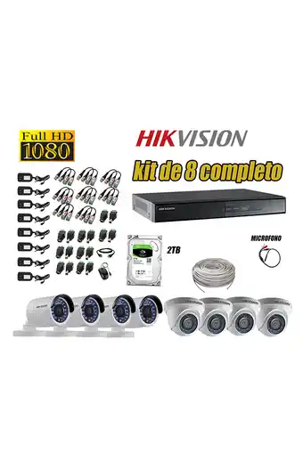 Tiendas EFE Cámaras de seguridad kit 8 hikvision full hd 1080p disco 2tb + kit de microfono oferta