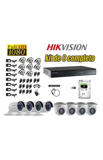 Tiendas EFE Cámaras de seguridad kit 8 hikvision full hd 1080p disco 1tb p2p + kit de microfono oferta