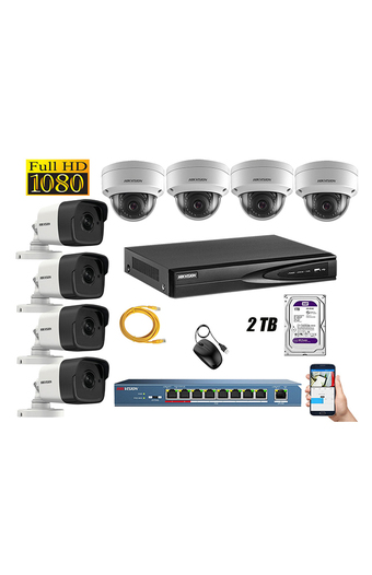 Tiendas EFE Cámara de seguridad ip 1080p full hd kit 8 hikvision disco 2tb wd púrpura oferta