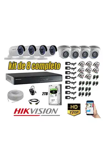 Tiendas EFE Cámaras de seguridad kit 8 hikvision hd 720p + disco 2tb completo p2p oferta