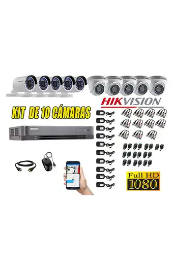 Tiendas EFE Cámaras de seguridad kit 10 hikvision full hd 1080p + cable hdmi oferta oferta