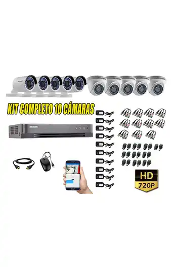 Tiendas EFE Cámaras de seguridad kit 10 hikvision hd 720p + cable hdmi oferta p2p oferta