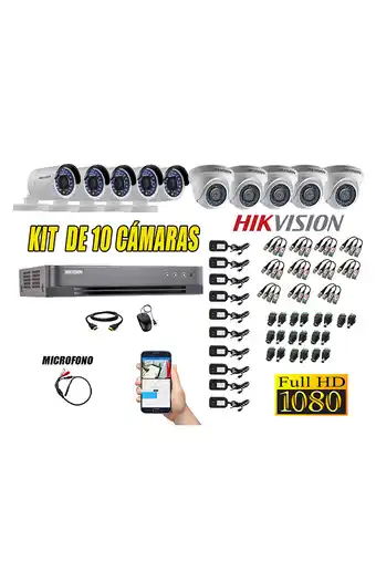 Tiendas EFE Cámaras de seguridad kit 10 hikvision full hd 1080p cable hdmi + kit de microfono oferta