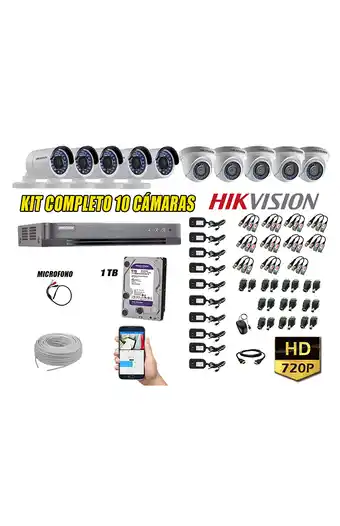 Tiendas EFE Cámaras de seguridad kit 10 hikvision hd 720p disco 1tb p2p + kit de microfono oferta