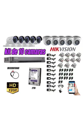 Tiendas EFE Cámaras de seguridad kit 10 hikvision hd 720p disco 2tb p2p hdmi + kit de microfono oferta
