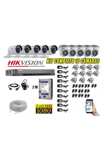 Tiendas EFE Cámaras de seguridad kit 10 hikvision full hd 1080p + disco 2tb completo oferta