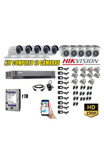 Tiendas EFE Cámaras de seguridad kit 10 hikvision hd 720p + disco 1tb oferta p2p hdmi oferta
