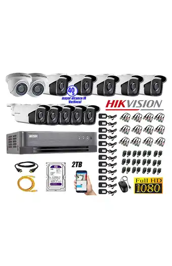 Tiendas EFE Cámaras de seguridad kit 12 hikvision full hd 1080p 2tb mayor alcance varifocal oferta
