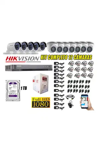 Tiendas EFE Cámaras de seguridad kit 12 hikvision full hd 1080p + disco 1tb completo oferta