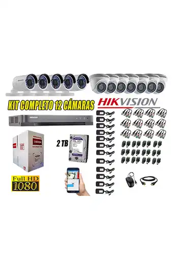 Tiendas EFE Cámaras de seguridad kit 12 hikvision full hd 1080p + disco 2tb completo oferta