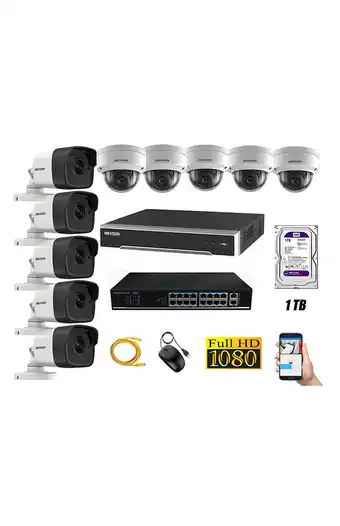 Tiendas EFE Cámara de seguridad ip 1080p full hd kit 10 hikvision disco 1tb wd púrpura oferta