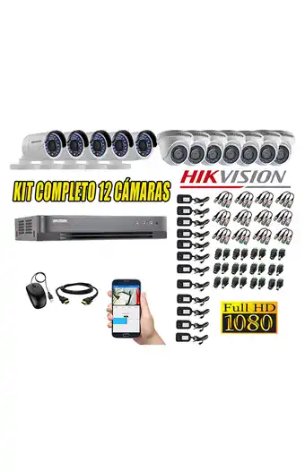 Tiendas EFE Cámaras de seguridad kit 12 hikvision full hd 720 + cable hdmi oferta p2p oferta