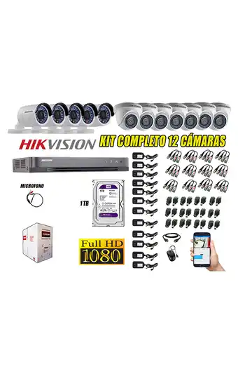 Tiendas EFE Cámaras de seguridad kit 12 hikvision full hd 1080p disco 1tb + kit de microfono oferta