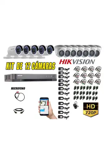 Tiendas EFE Cámaras de seguridad kit 12 hikvision hd 720p cable hdmi p2p + kit de microfono oferta