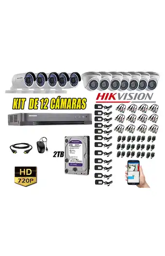 Tiendas EFE Cámaras de seguridad kit 12 hikvision hd 720p + disco 2tb oferta p2p hdmi oferta