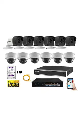 Tiendas EFE Cámara de seguridad ip 1080p full hd kit 12 hikvision disco 1tb wd púrpura oferta
