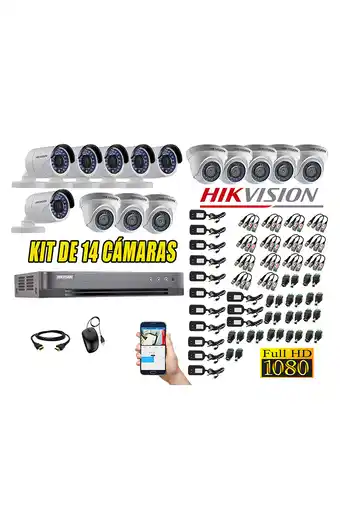 Tiendas EFE Cámaras de seguridad kit 14 hikvision full hd 1080p + cable hdmi oferta oferta
