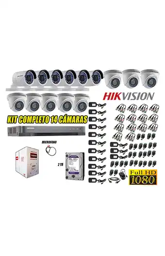 Tiendas EFE Cámaras de seguridad kit 14 hikvision full hd 1080p disco 2tb + kit de microfono oferta