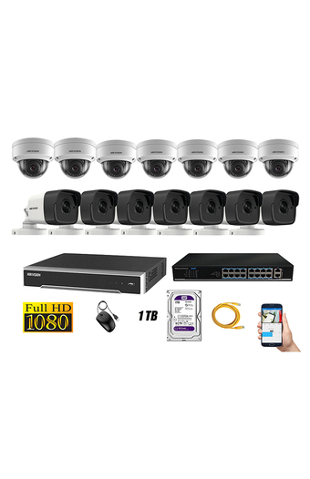 Tiendas EFE Cámara de seguridad ip 1080p full hd kit 14 hikvision disco 1tb wd púrpura oferta