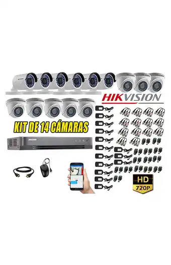 Tiendas EFE Cámaras de seguridad kit 14 hikvision hd 720p + cable hdmi oferta p2p oferta