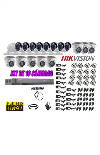 Tiendas EFE Cámaras de seguridad kit 16 hikvision full hd 1080p cable hdmi + kit de microfono oferta