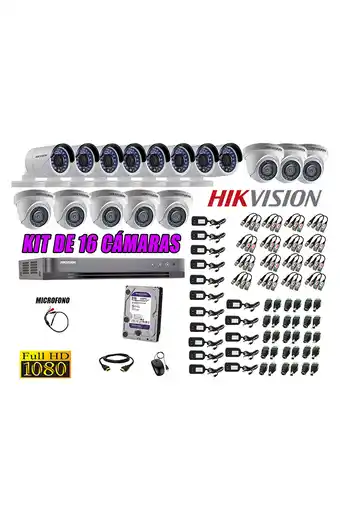 Tiendas EFE Cámaras de seguridad kit 16 hikvision full hd 1080p disco 2tb + kit de microfono oferta