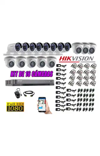 Tiendas EFE Cámaras de seguridad kit 16 hikvision full hd 1080p + cable hdmi oferta oferta