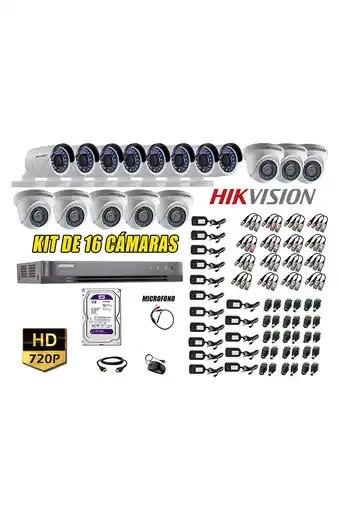 Tiendas EFE Cámaras de seguridad kit 16 hikvision hd 720p disco 1tb p2p hdmi + kit de microfono oferta