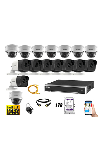 Tiendas EFE Cámara de seguridad ip poe 1080p full hd kit 16 hikvision disco 1tb wd púrpura oferta