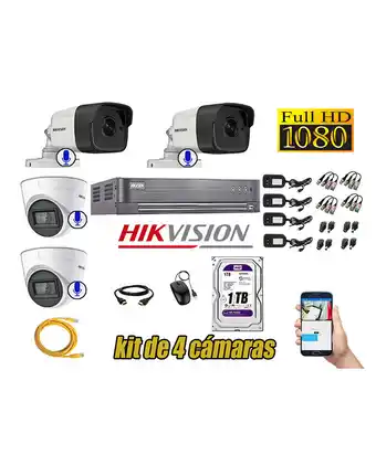 Tiendas EFE Kit 4 cámaras de seguridad con audio incorporado hikvision full hd 1080p oferta